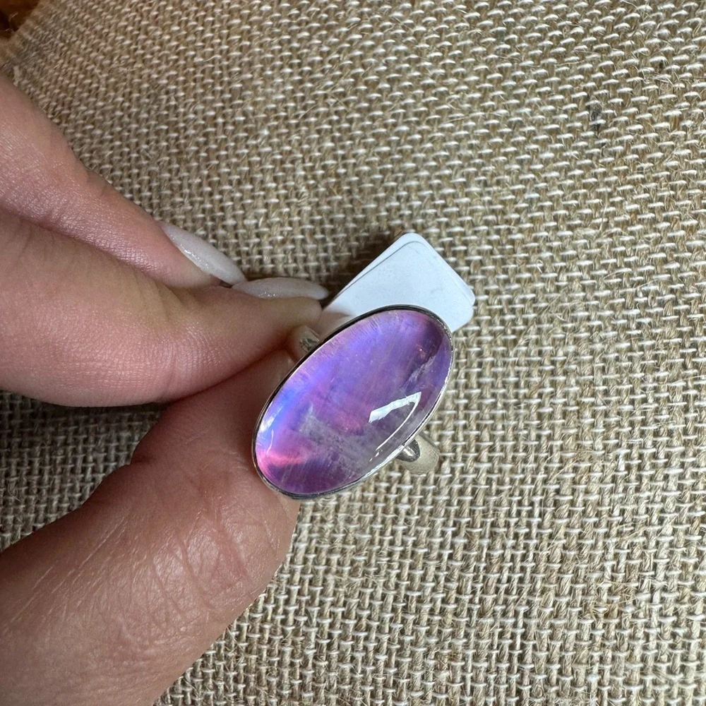 Pink Moonstone Ring | Size 8 | 925 Sterling Silver 🌸🌙 - Picture 2 of 4